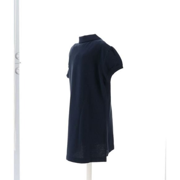 NWT LANDS' END UNIFORM GIRL'S CAP SLEEVE MESH POLO SHIRT CLASSIC NAVY MEDIUM - Picture 4 of 8
